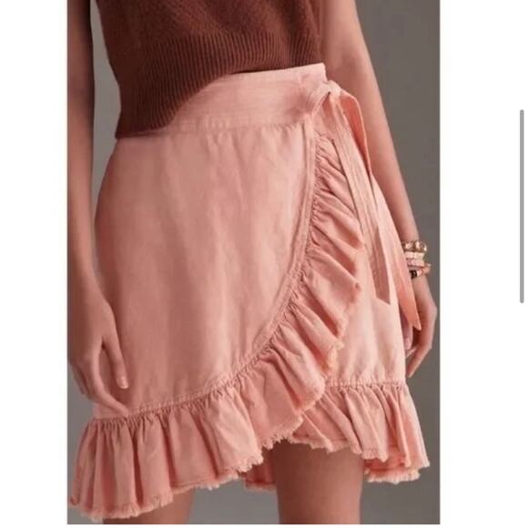 Pilcro Dresses & Skirts - Anthropologie Pilcro Nettie Peach Ruffle Wrap Skirt Size Small